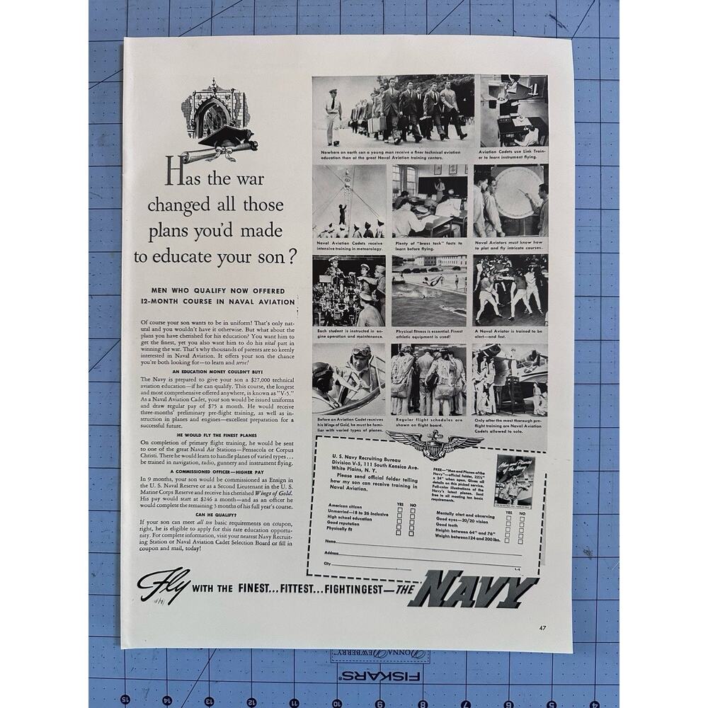 1942 Navy Recruiting Print Ad World War II Naval Aviation